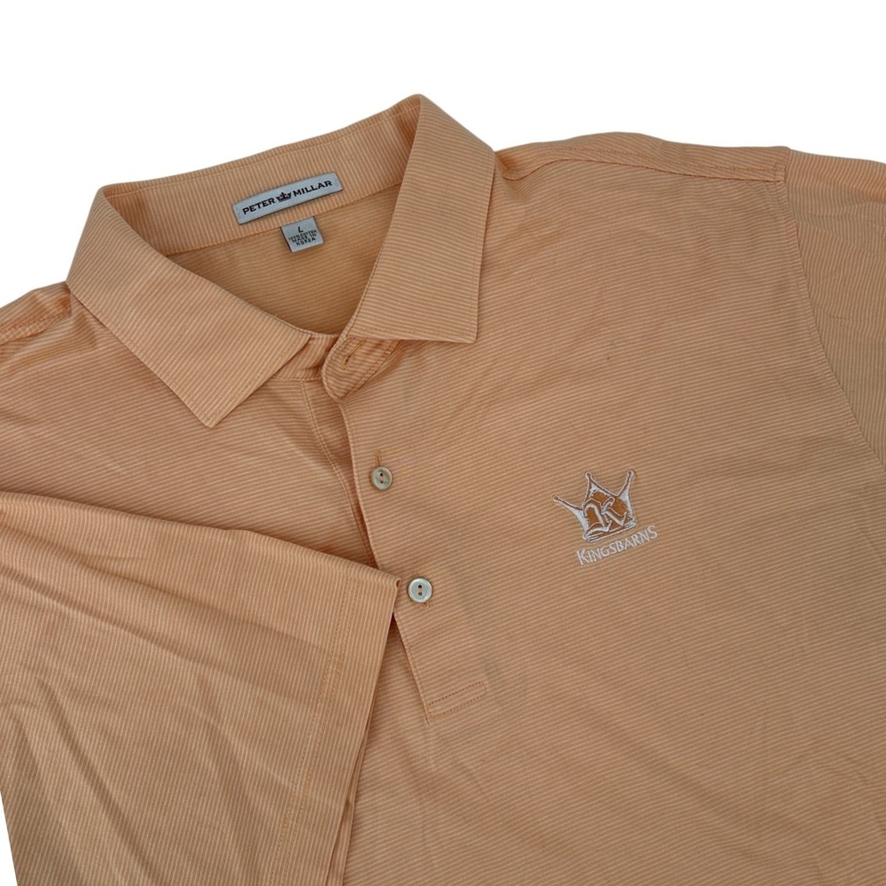 Peter Millar Mens Kingsbarns Golf Polo Shirt Orange Micro Stripe Cotton Large